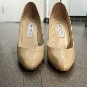 Authentic Jimmy Choo Esme 100 Nude Patent Leather Pumps, Sz 38 – Gently Worn